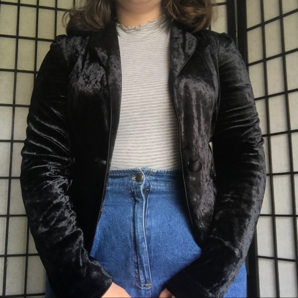 Express Black Crushed Velvet Blazer/Jacket Size S